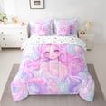 thumbnail image 2 of Homewish Cartoon Mermaid Princess 7-Piece Twin Bedding Sets,Ocean Animal Bedding Comforter Set,Blue Pink Sheet Sets For Girls Kids,Breathable Home Decor Reversible, 2 of 8