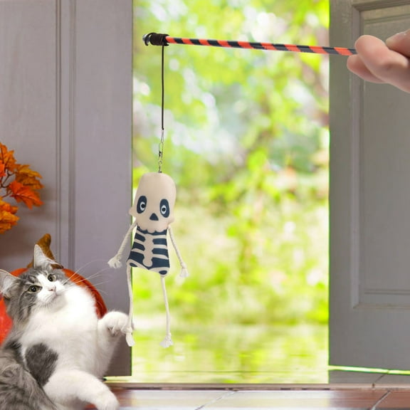 Konghyp 2Pcs Halloween Dog Toy Funny Dog Stick Pumpkin Ghost Feather, Interactive Teaser Stick for Cats, Engaging Cat Toy Noisy Playtime Alternative, Teasing Sticks for All Cats