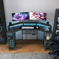thumbnail image 4 of Computer Desk with Full Monitor Stand, 63" Large Wing-Shaped Gaming Desk with Power Outlet & LED light, RGB Mouse Pad, Wireless Charging, Headphone Hook,Studio Desk with Storage Shelf for Live, 4 of 5