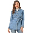 thumbnail image 1 of Chaqueta Vaquera Holgada De Manga Larga Con Lazo En La Cintura Informal Para Mujer Azul M, 1 of 6
