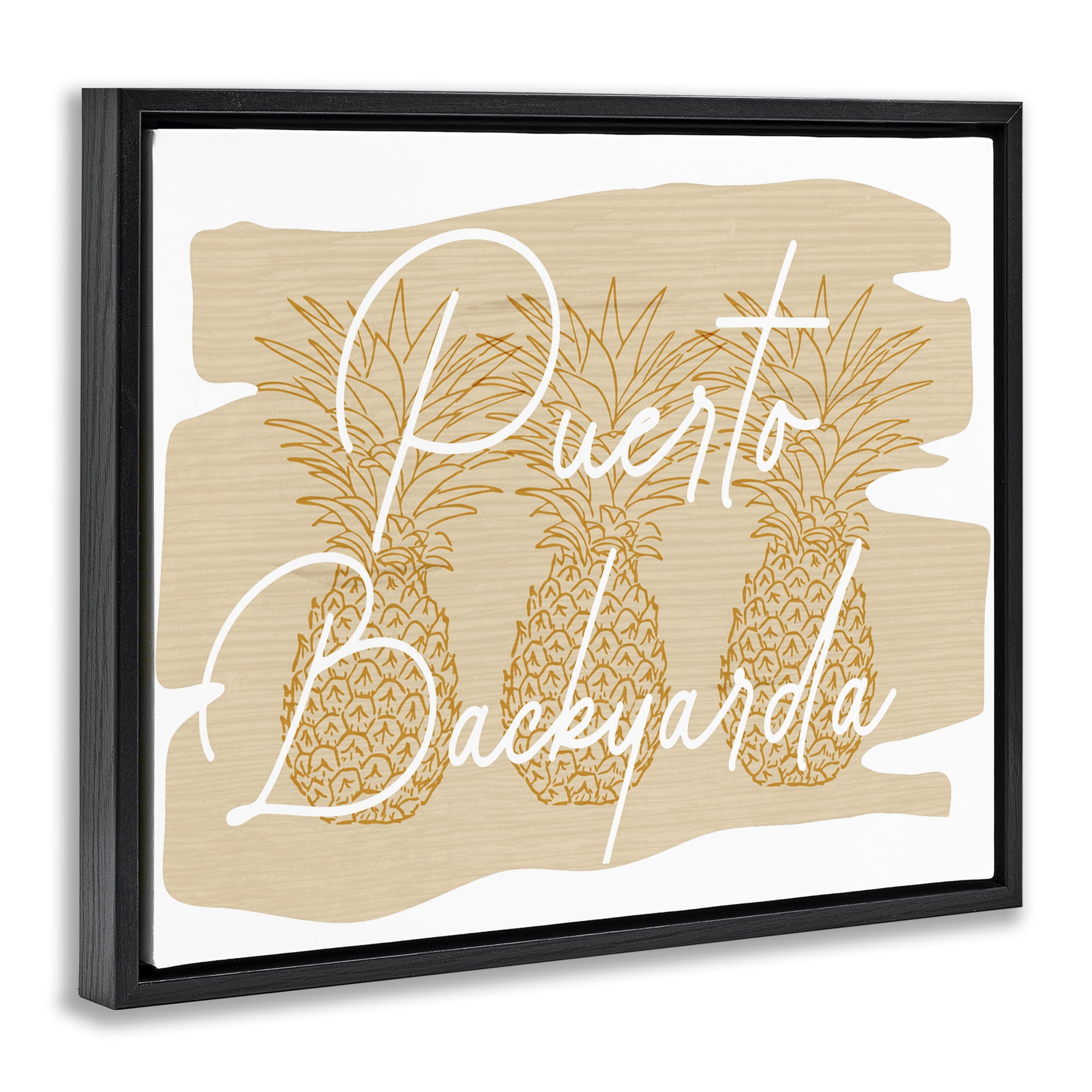 Stupell Industries Puerto Backyarda Phrase Food & Beverage Painting Black Floater Framed Canvas Art Print Wall Art, 31 x 25