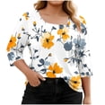thumbnail image 3 of Plus Size Tops for Women Asymmetrical Square Neck with Button Detail Short Sleeve T-shirts Dressy Casual (3XL, Yellow-Floral), 3 of 7
