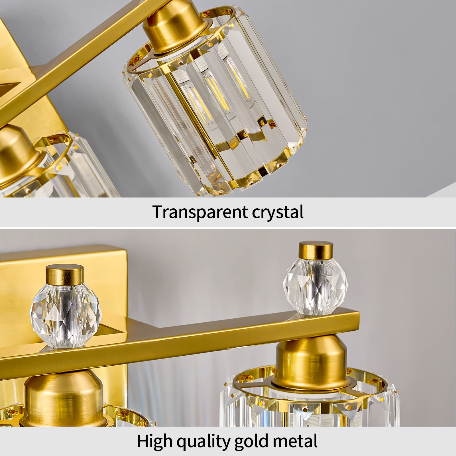 Deyidn 3-Light Gold Bathroom Light Fixtures,Modern Bathroom Vanity Lights Fixture with Clear Crystal Glass Shade, Modern Crystal 3 Lights Wall Sconce for Mirror Bedroom Living Room