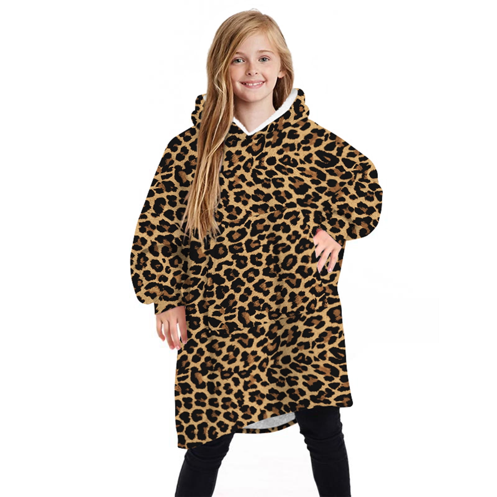Eyiiye Oversized Hoodie Blanket Fluffy Oodie Blanket Hoodie For Kids Hooded Blanket With Big Front Pocket 7 13 Years For Kids Brown