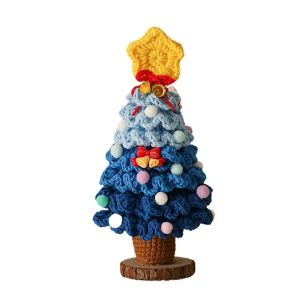 Árbol de Navidad artificial pequeño regalo de Navidad crochet para decoración de cocina invierno azul