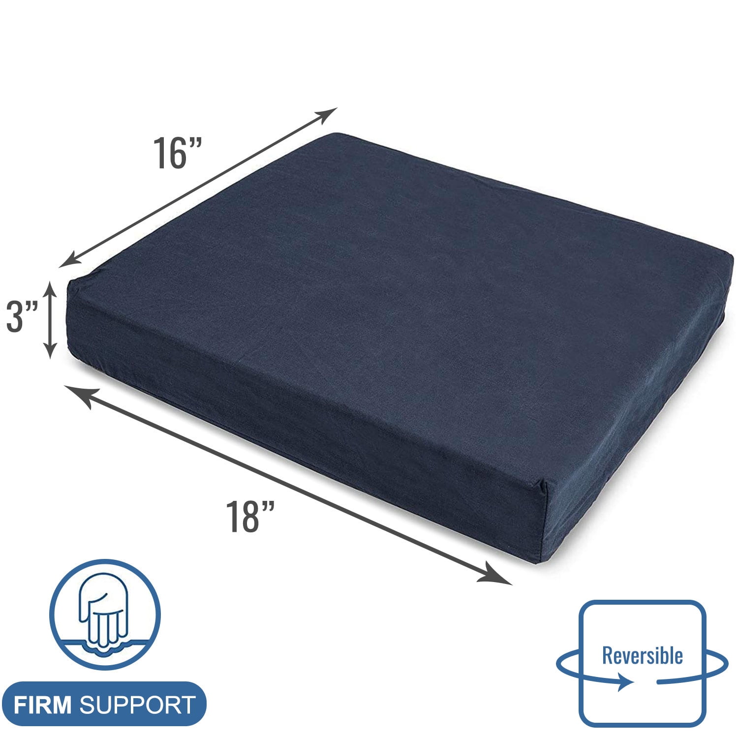 DMI Foam Seat Cushion for Wheelchair, Office Chair, Car or Kitchen Chair, 18 x 16 x 3 in, Blue