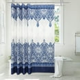 thumbnail image 2 of Blue Moroccan Shower Curtain Navy Blue Shower Curtains for Bathroom Elegant Paisley Dark Blue and White Shower Curtain Set with Hooks Indigo Ink Blue Waffle Weave Water Repellent Washable 72x72 Inch, 2 of 8