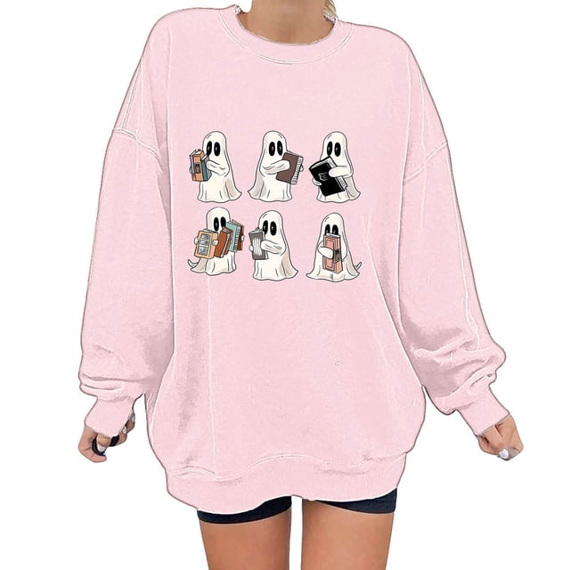EGNMCR Chandails en Molleton à Capuche pour Femmes, Chandails en Molleton pour Femmes, Mode Féminine Automne Hiver Lunettes d'Halloween Imprimé Fille Décontracté Sports Col Rond Survêtements Manches Longues Blouse pour Femmes