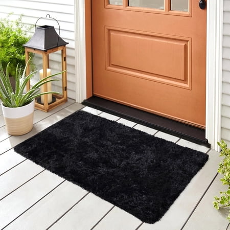 Ameha Shaggy Rug 2x3ft Non-Slip Fluffy Soft Faux Floor Carpets Rectangle for Bedroom Livingroom Decor Black