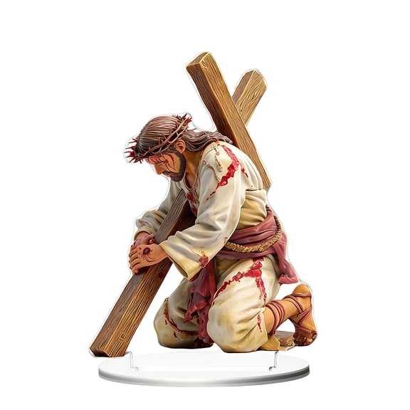 Religious Kneeling Figure with Cross Detailed Resin Sculpture for Home Office Church Decor Collectible Art Piece