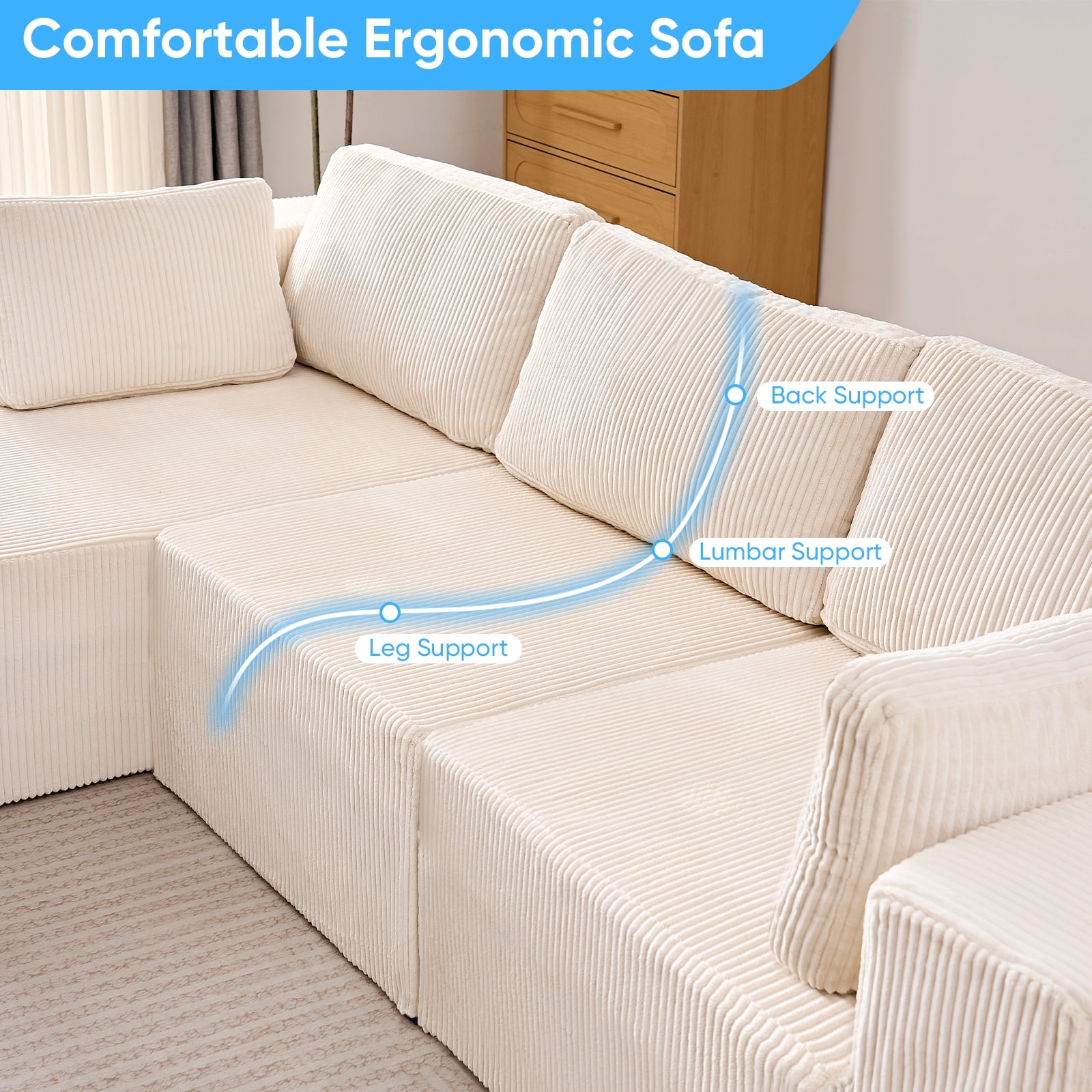 ZAFLY 106" Cloud Sectional Couch with Chaise, L Shaped Sleeper Sofa with Deep Seat, Oversized Modular Couches and Sofas for Living Room -  Beige