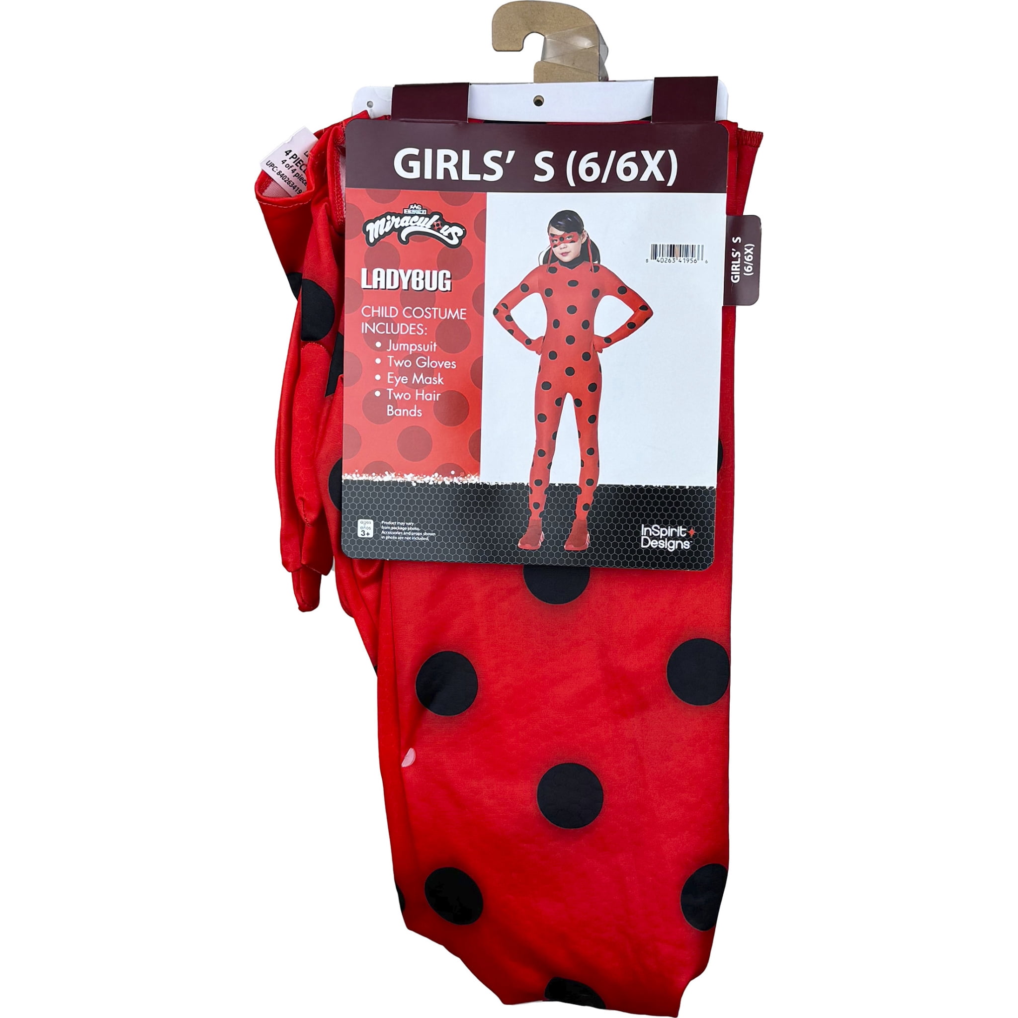 Miraculous Ladybug 4pc Jumpsuit Halloween Costume for Children, Girls' Size S (6/6x), by Inspirit Designs