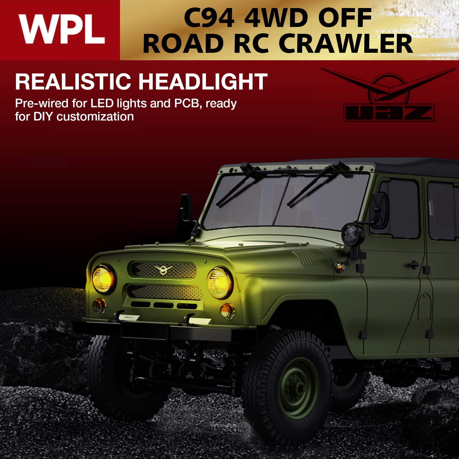ARRIS WPL C94 UAZ-469 1/12 RC Crawler, 4WD RC Rock Crawler Truck RTF, Off-Road Military RC Car, Hobby-Grade Trail Truck for Adults Green