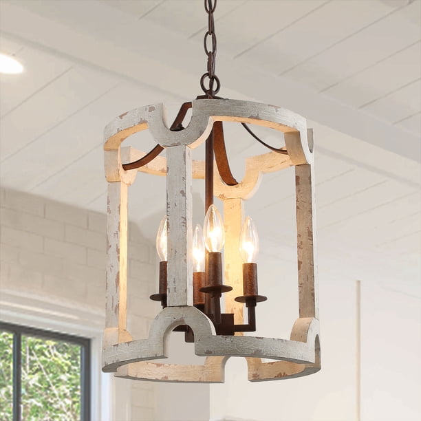 LNC Farmhouse Chandelier with 4Lights Distressed Wood Cylinder
