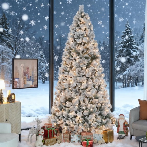 9 ft Pre-Lit Artificial Christmas Tree with 750 Clear Lights, for Home/Office/Holiday