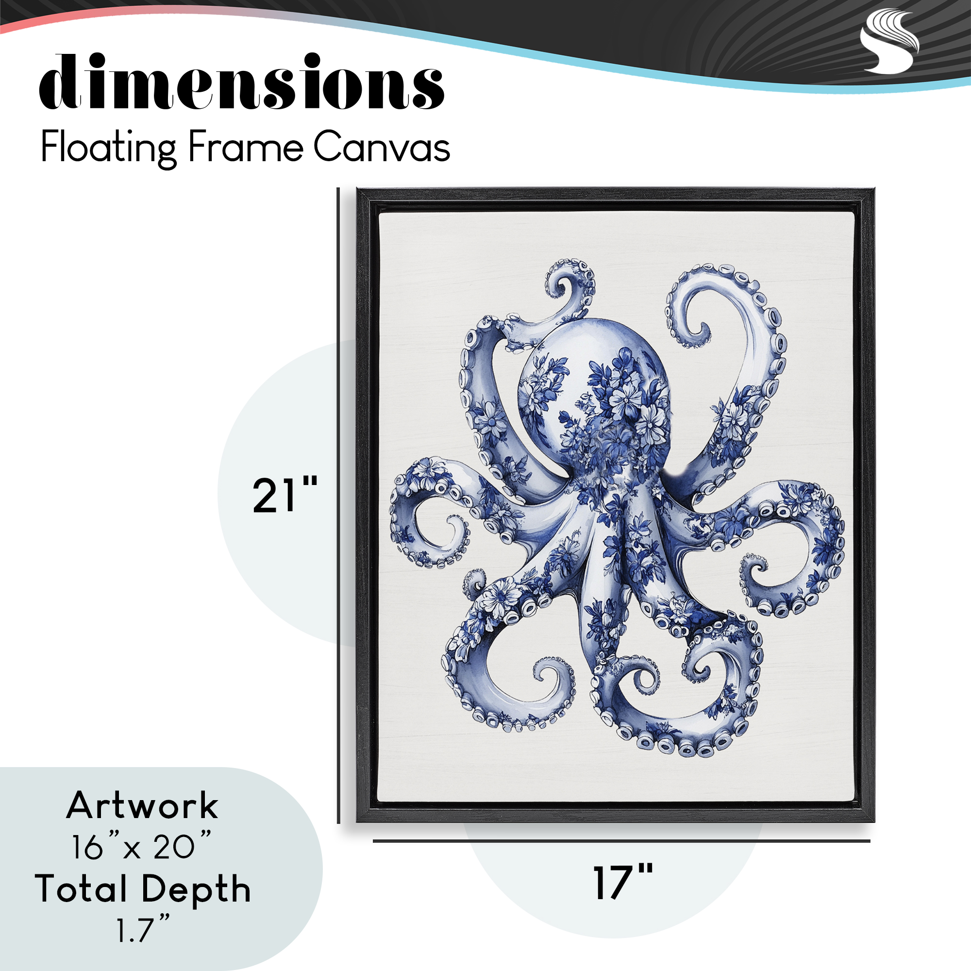 Funky Toile Octopus Black Framed Floater Canvas Wall Art, design by Lettered and Lined