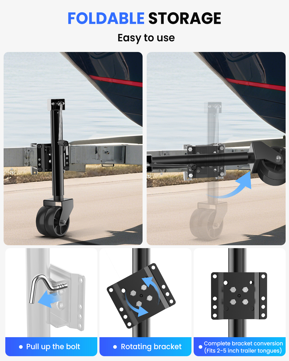 2000 lbs Trailer Jack with Dual Wheel Heavy Duty, 23" Lift, 20-24V Cordless Drill Compatible, for RV, Boat, Yacht & Utility Trailers, Black