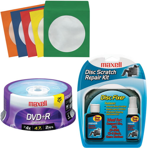 Canteen Decrement Barry Maxell 25 Count DVD+R, 50 Color Sleeves, Scratch Repair Kit - Walmart.com