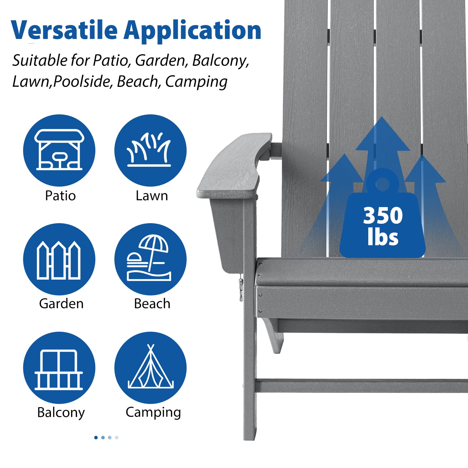 Garpans Folding Adirondack Chairs Set of 2 Weather Resistant Outdoor Adirondack Chair HDPE Outdoor Chair for Patio Front Porch Pool Garden Deck Fire Pit Outside, Gray