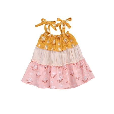 

wybzd Baby Girls Summer Skirt Floral Print Sleeveless Strap Backless Dress Beach Tutu Sundress 4-5 Years
