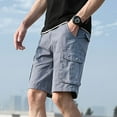thumbnail image 2 of Cargo Shorts Men Stretch Waist Shorts Solid Color Loose Fit Straight Legged Outdoor Short Pants Casual Shorts Men Grey 38, 2 of 4