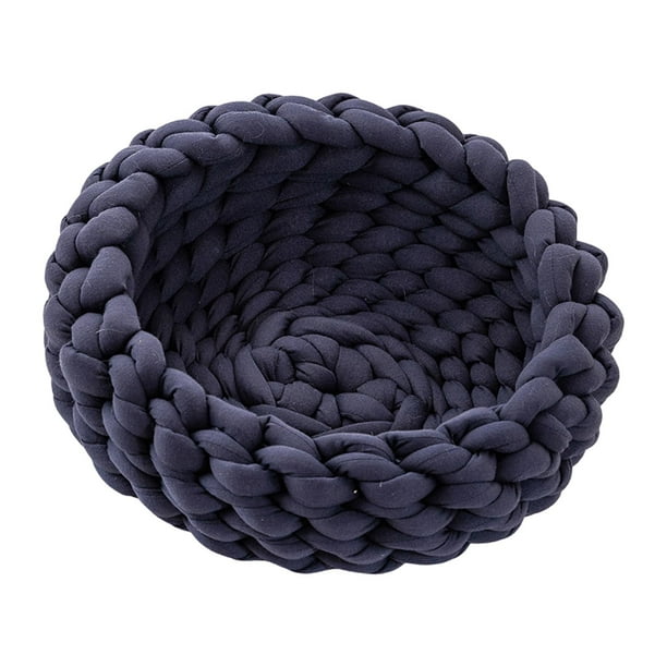 Cama de algodón tejida para gatos, redonda y duradera, para perros pequeños y mascotas pequeñas. Azul oscuro