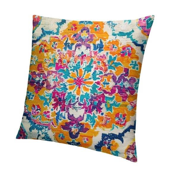 BANET  Boho Orange Throw Pillow Covers, Bohemian Carpet Double Sided Pattern Soft Plush Cushion Cover for Couch Sofa Bed Decorative, Only Pillowcase (No Insert) 12x12in