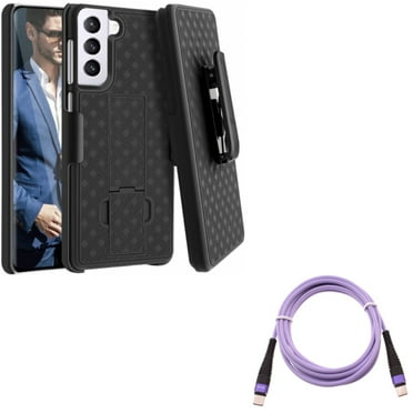 Case Belt Clip w Purple 10ft PD Cable for Samsung Galaxy S21 Plus - Holster Swivel Cover, Type-C to USB-C Fast Charger Cord Extra Long