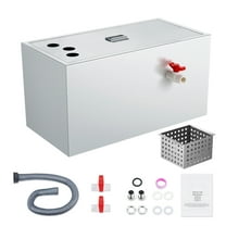 KFFKFF Industrial Oil Fat Catcher, 25 LBS Fat Trap, Superior Inlet Catcher, Below Counter Stainless Steel Oil Fat Collector, 6.4 GPM Wastewater Oil-Water Divider, for Eatery Cafeteria Domestic