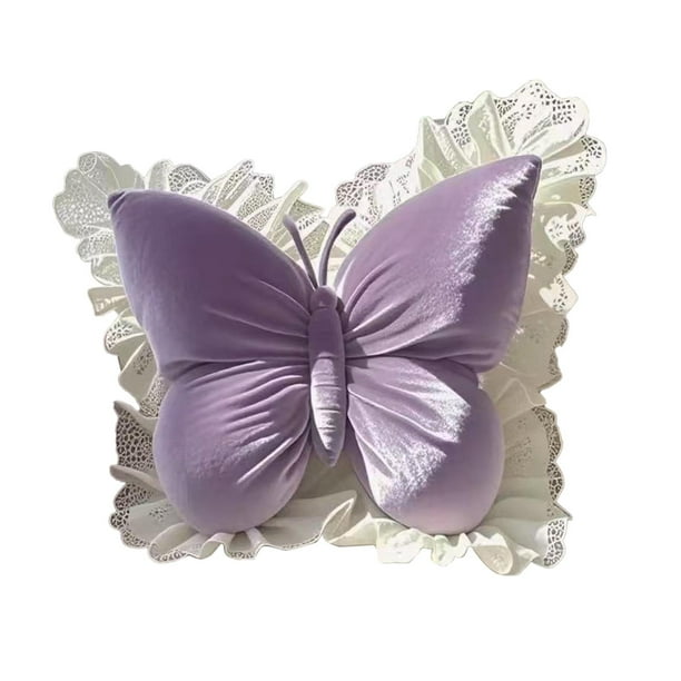 Cojín decorativo de mariposa para la espalda, 50 x 39 cm, soporte para la cintura violeta