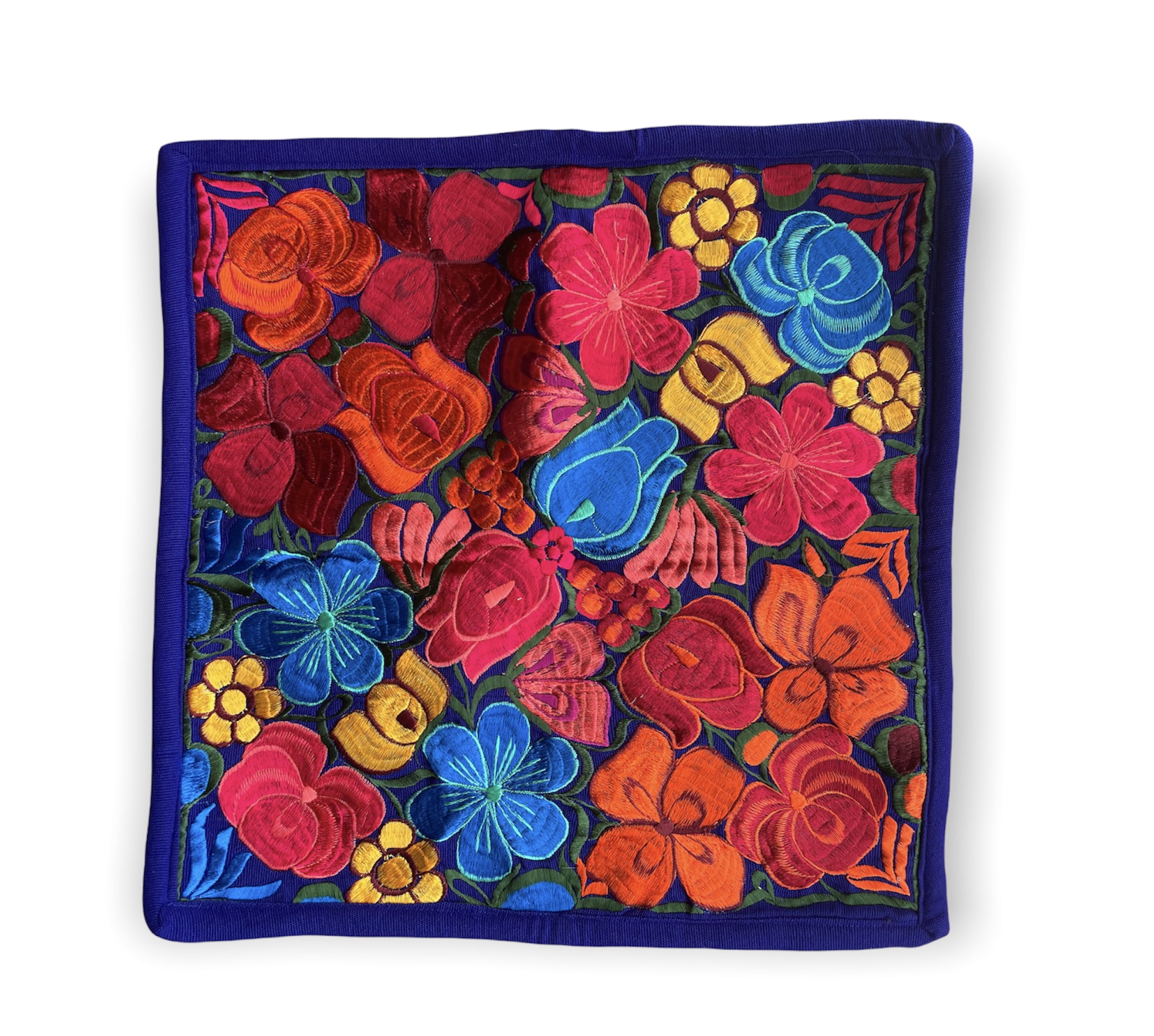 Embroidered pillow case - Blue| flowers | Mexican colorful decorative pillow cover | colorful home decor | flowers gift | Artisanal Handwoven
