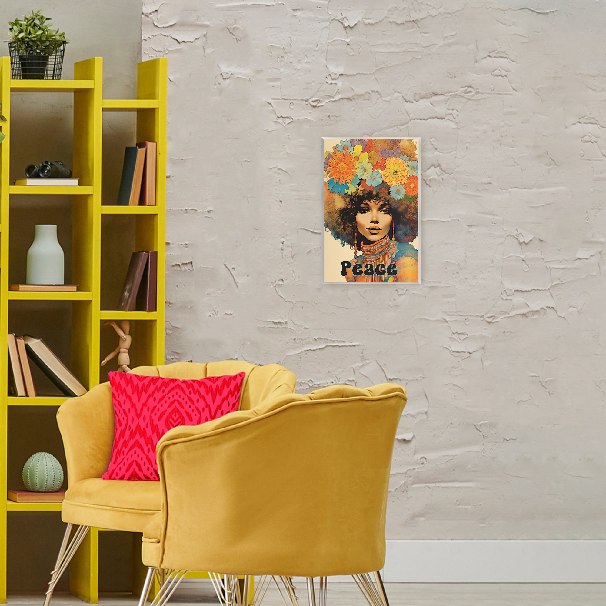Peace Groovy Afro Girl Wall Plaque Art, design by Sasha