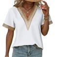 thumbnail image 2 of Women's Summer V Neck Lace T-Shirt Casual Loose Fit Soft Comfortable Fashion Top Breathable Lightweight Stylish Tee, 2 of 2