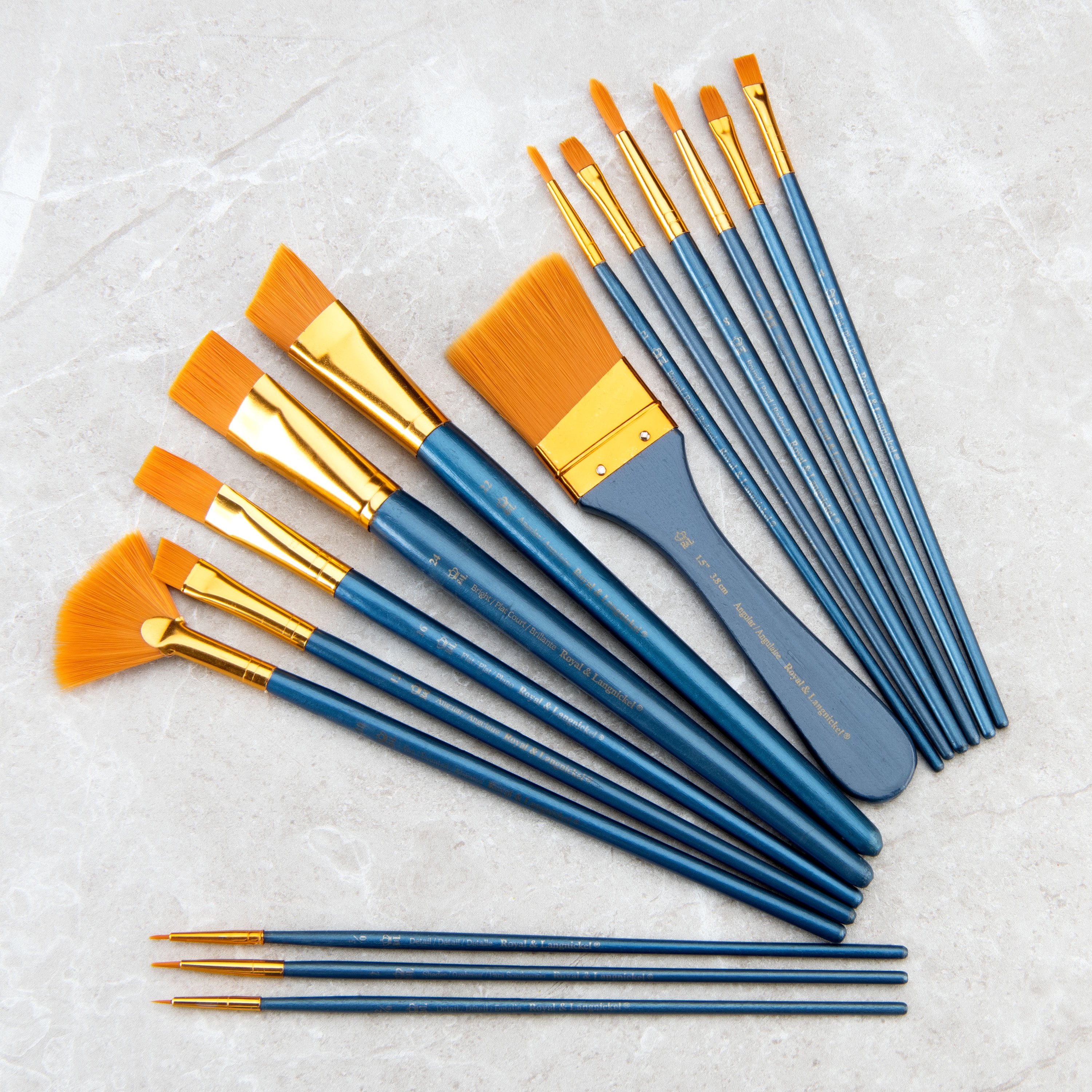 759 Golden Taklon Flat Brush - Synthetic Bristle with Blue Painted Handle -  Dala