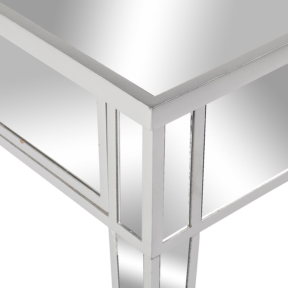 Kepooman Mirror Coffee Table with Two Drawers for Living Room, Silvery Mirror Glass Kepooman Mirror Coffee Table with Two Drawers for Living Room, Silvery Mirror Glass