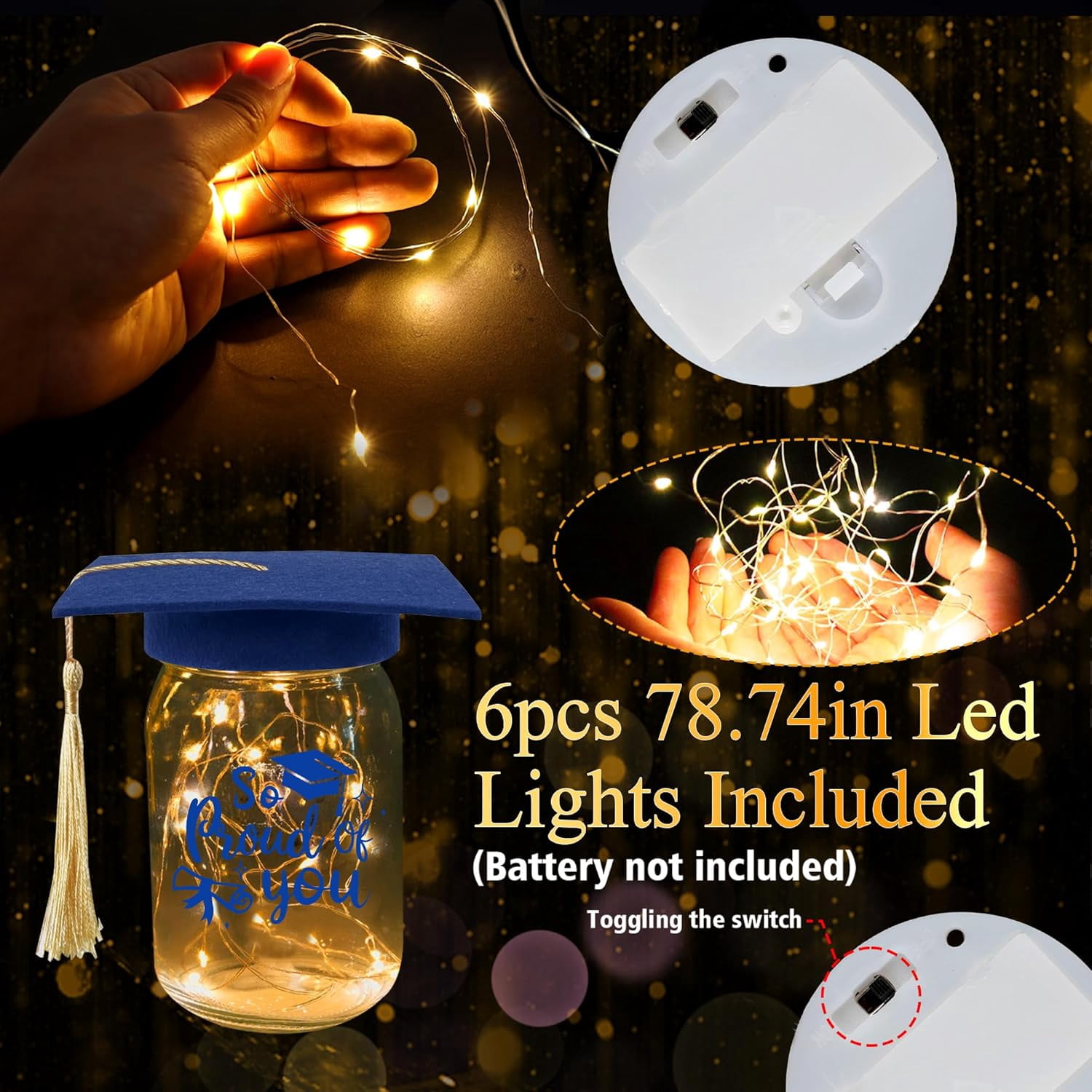 GuassLee 6 Sets 2026 Graduation Centerpieces for Tables, Glowing Mason Jar Centerpieces with Graduation Caps, Glowing Money Jars for College High School Congrats Grad Party Decor Supplies