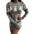 thumbnail image 1 of Gupgi Robe Tricotée de Noël pour Femme à Manches Longues, Robe Midi à Imprimé d'Orignal et de Flocon de Neige, Chandail Décontracté, 1 of 8