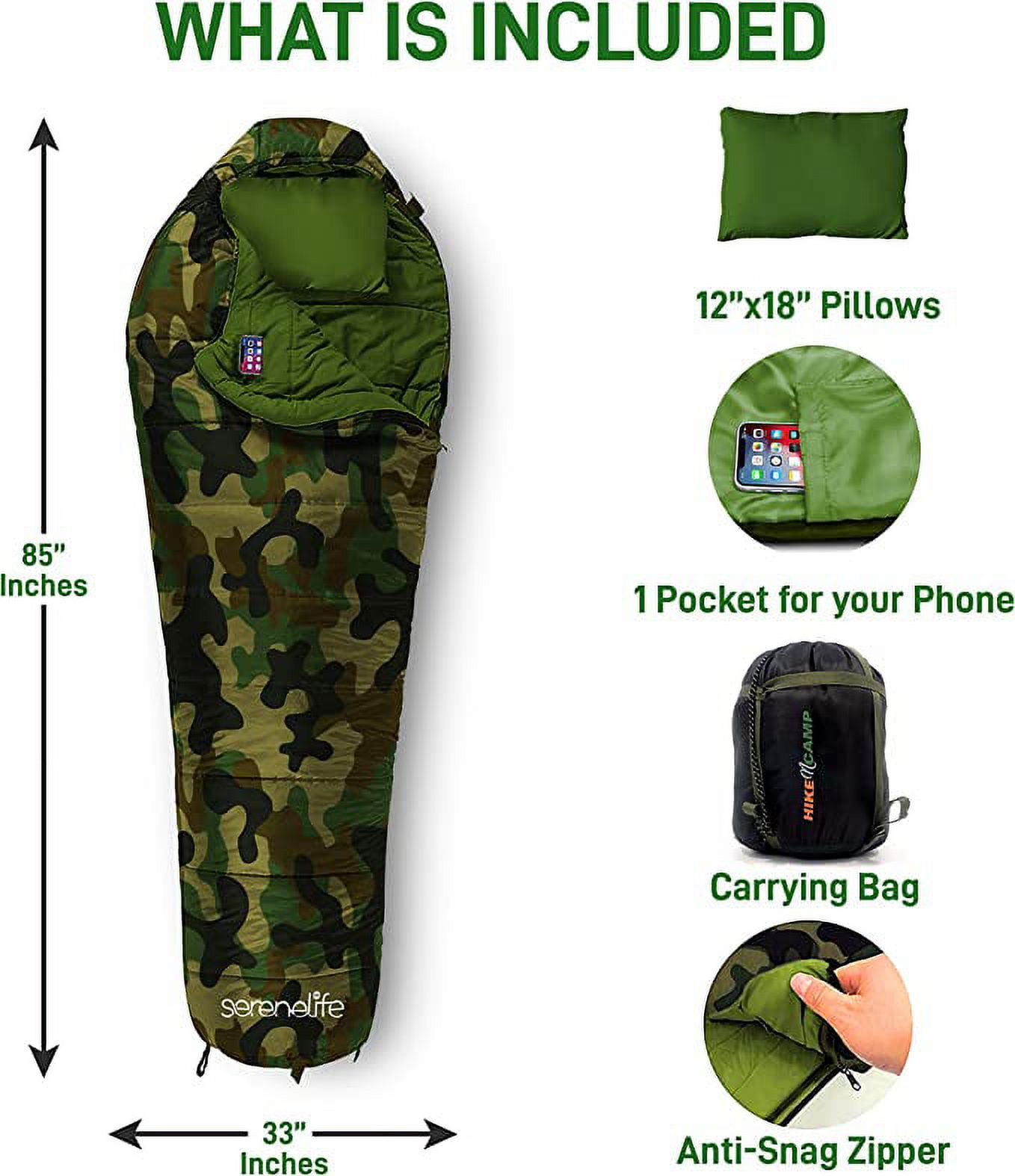 SereneLife Backpacking Sleeping Bag Camping Gear, Mummy Sleeping Bag for Adults/Teens W/ Pillow Bag