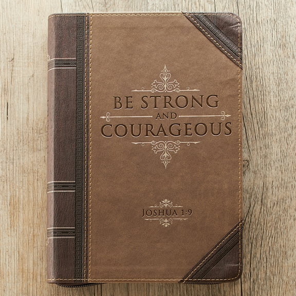 Strong and Courageous Antiqued Zippered Classic LuxLeather Journal - Joshua 1:9