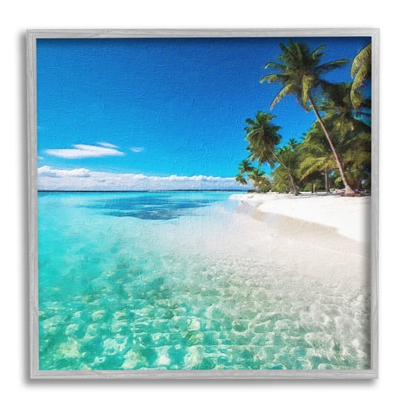 Stupell Industries Tropical Beach View Landscape Photography Gray Framed Art Print Wall Art, 24 x 24