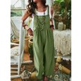 thumbnail image 5 of Aueoeo Birthday Outfits for Women Sexy, Women's Casual Sleeveless Jumpsuits Solid Color Cotton Linen Rompers Wide Leg Pants Side Button Jumpsuits with Pockets, 5 of 8