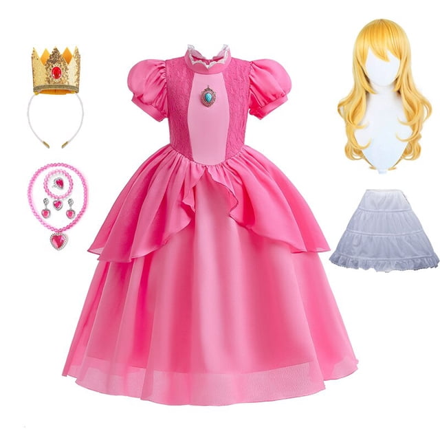 Vestido de princesa de melocotón para niñas, traje de juego de rol, disfraz de fiesta de cumpleaños, trajes de actuación de escenario, ropa de fantasía de Carnaval Fivean unisex