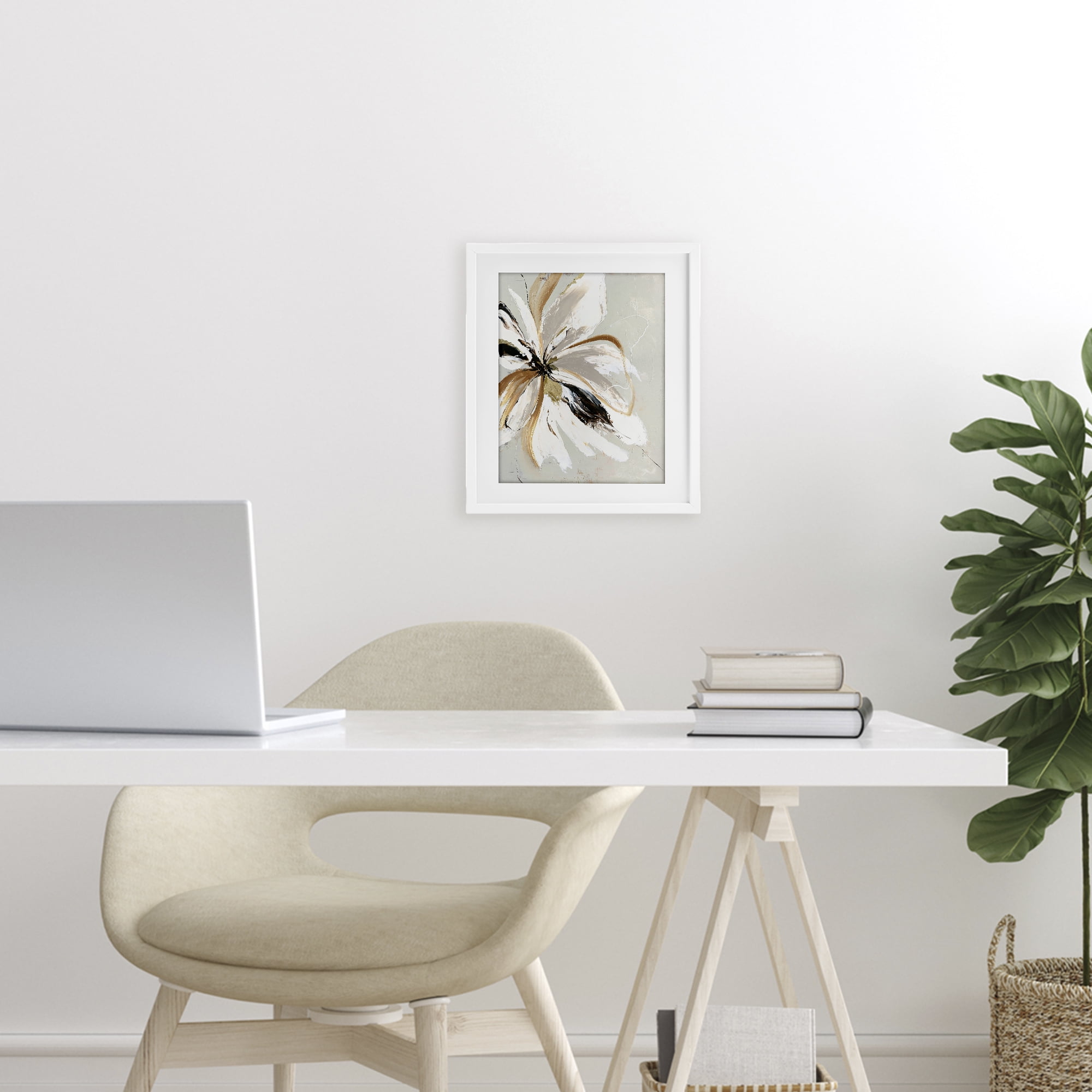 Expressive Cornelia Flower White Framed Print Under Glass, design by Design Fabrikken
