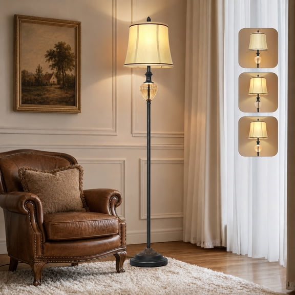 Lolikit Floor Lamp for Living Room Bedroom 67.5" Retro 3 Color Temperature Corner Standing Lamp with Nightlight,1 LED Bulb Included,Faux Silk Shade