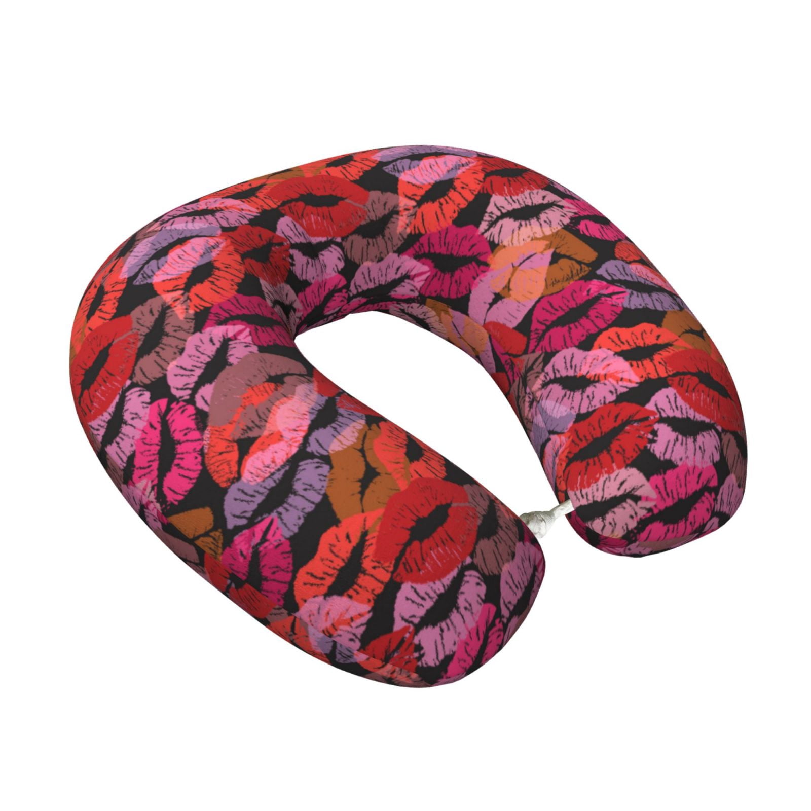Xecao Red Lips Kissing Print Memory Foam Cervical Neck Pillow Versatile U-Shaped Pillows for Home,Office,Camping,Travelling,Soft Washable Cover