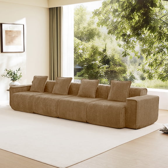 CKEASEAN 138" Oversized Boneless Modular Sectional Sofa with 4 Throw Pillows, 4-Seater Comfy Cloud Sectional Couch with Deet Seat, Velvet Sofa Couches for Living Room, No Assembly Required