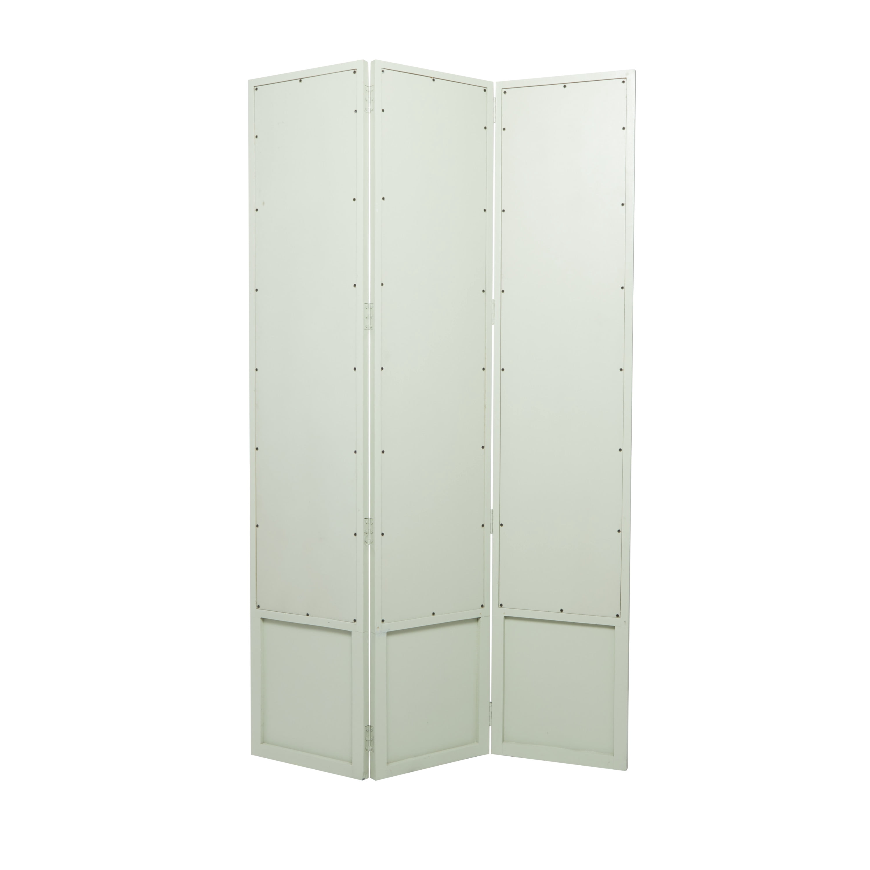 DecMode 44" x 72" Green Wood Hinged Foldable Partition 3 Panel Room Divider Screen with Window Pane Style Mirror, 1-Piece