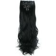 thumbnail image 1 of Nvzi Extensiones de cabello sintético con clip, de 24" de largo, ondulado y rizado, para toda la cabeza, de color negro oscuro, 1 of 3