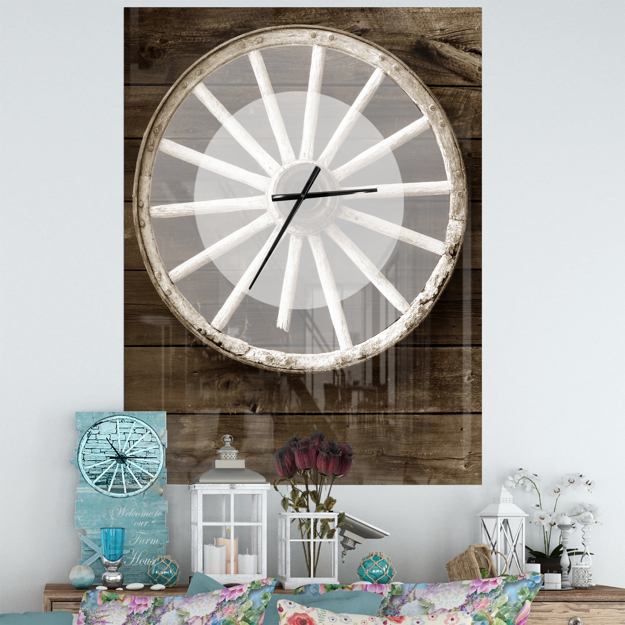 Designart 'Sepia Country Wagon Wheel Clock' Farmhouse Wall Clock