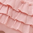 thumbnail image 5 of Bovxnpu Baby Girl's 3pc Short Sleeve Romper and Short Set Baby Solid Ruffled Sleeve Long Sleeve Ribbed Romper Pants Headband 3-Piece Ruffled Pant Sets Summer 2 Piece Outfits, 5 of 6